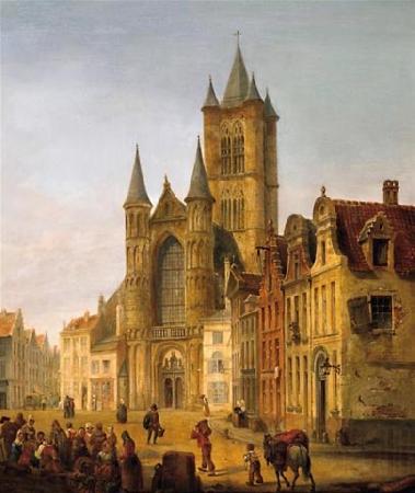 unknow artist Gent. Blick auf St. Bavo im Herzen der Altstadt Spain oil painting art